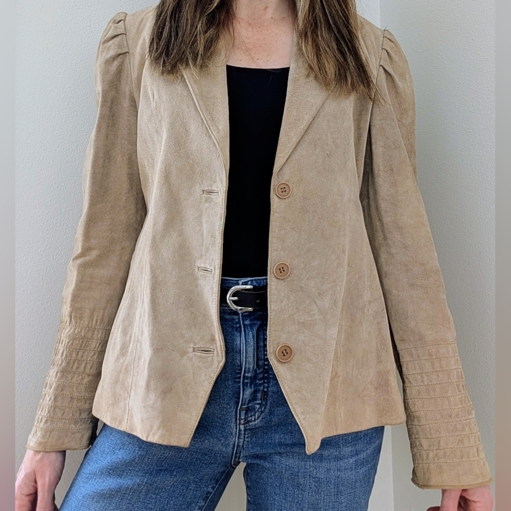 Vintage Wilson's Leather Suede Button Down Collared Jacket In Ivory